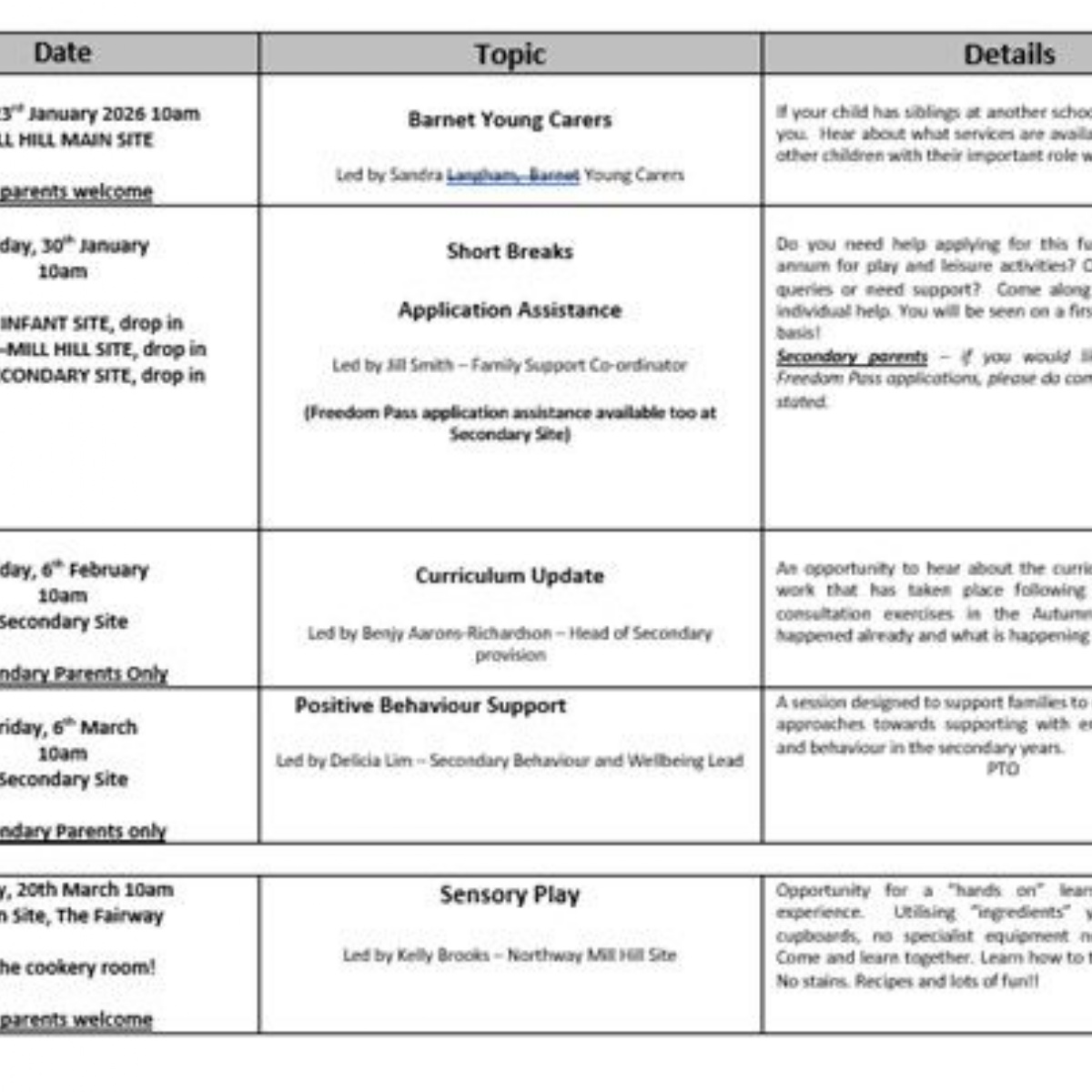Program For Parents Example Northway School - Spring Parenting Program
